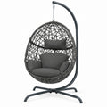 Dark Gray Woven Egg Chair with Stand and Cushion