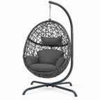 Dark Gray Woven Egg Chair with Stand and Cushion