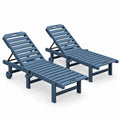 Navy HDPE Chaise Lounges with Wheels and Cup Holders, Set of 2
