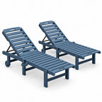 Navy HDPE Chaise Lounges with Wheels and Cup Holders, Set of 2