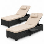 Black Wicker Chaise Lounges with Khaki Cushions, Set of 2