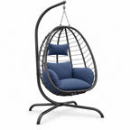 Blue-Cushion Folding Egg Chair with Stand