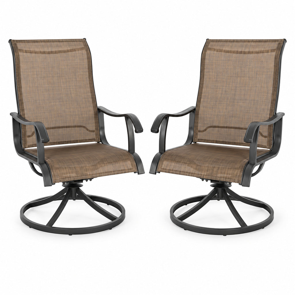 Brown Textilene Swivel Patio Chairs, Set of 2