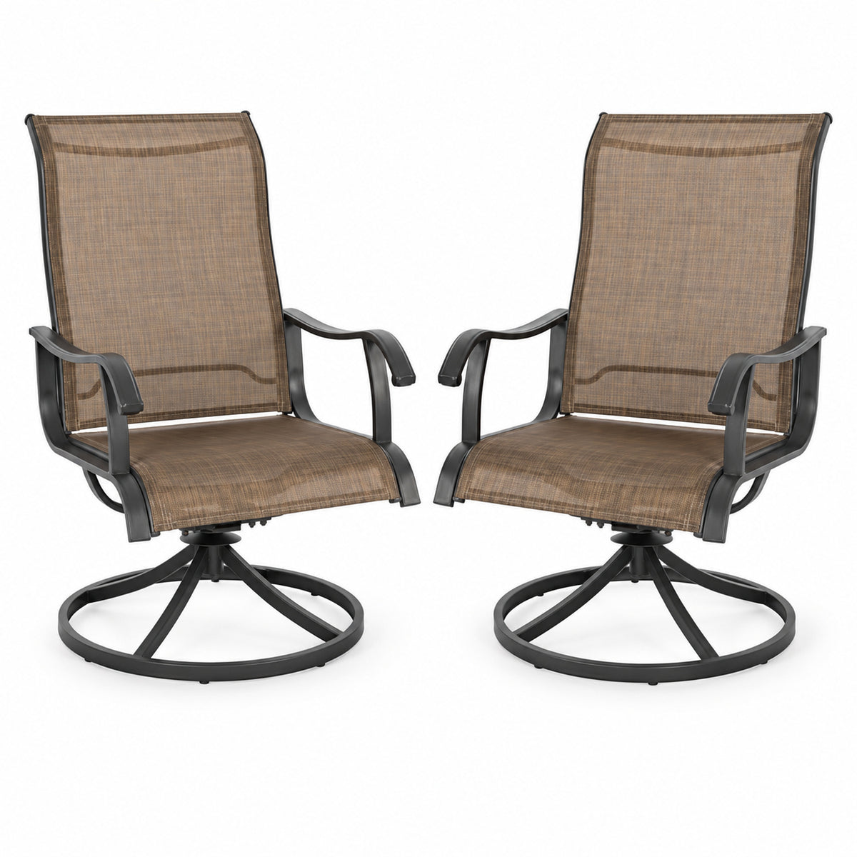 Brown Textilene Swivel Patio Chairs, Set of 2