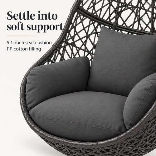 Dark Gray Woven Egg Chair with Stand and Cushion