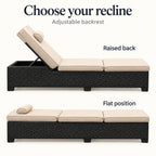 Black Wicker Chaise Lounges with Khaki Cushions, Set of 2