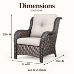 High-Back Wicker Patio Chairs with Beige Cushions, Set of 2