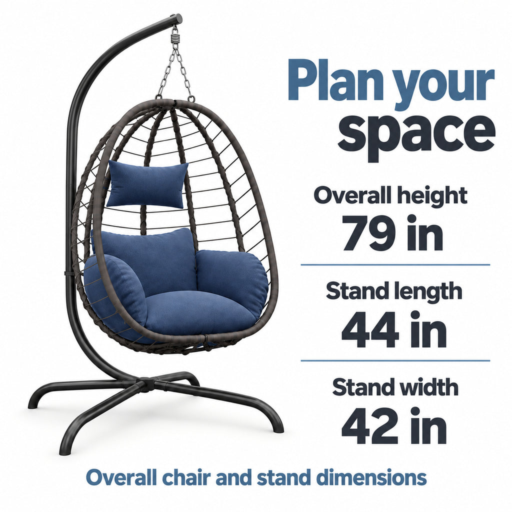 Blue-Cushion Folding Egg Chair with Stand