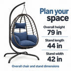 Blue-Cushion Folding Egg Chair with Stand