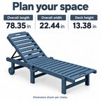 Navy HDPE Chaise Lounges with Wheels and Cup Holders, Set of 2