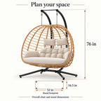 Beige Double Hanging Egg Chair with Stand and Cushions