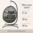 Dark Gray Woven Egg Chair with Stand and Cushion