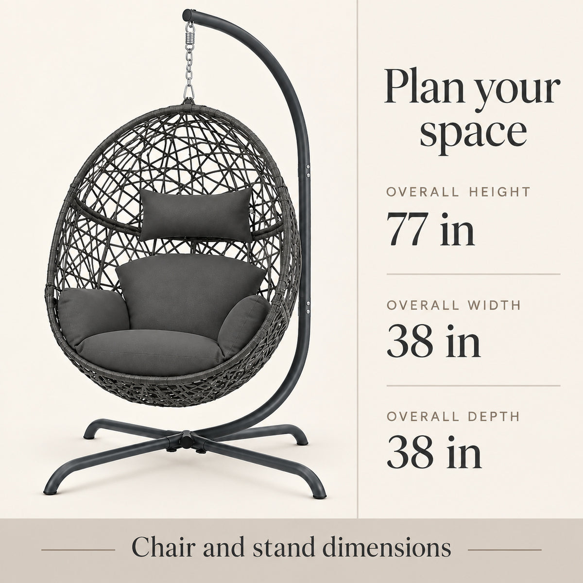 Dark Gray Woven Egg Chair with Stand and Cushion