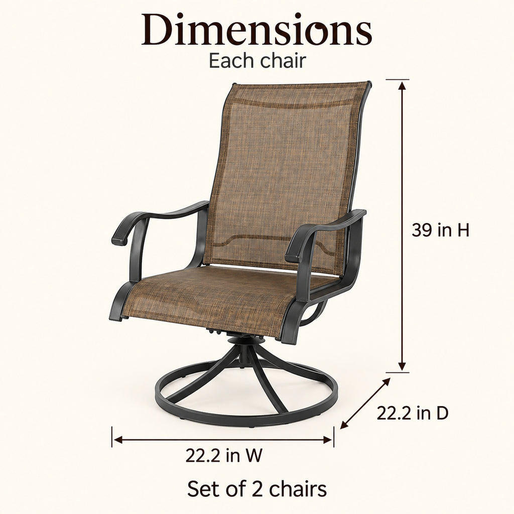 Brown Textilene Swivel Patio Chairs, Set of 2