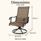 Brown Textilene Swivel Patio Chairs, Set of 2