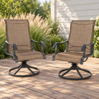 Brown Textilene Swivel Patio Chairs, Set of 2