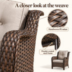 High-Back Wicker Patio Chairs with Beige Cushions, Set of 2