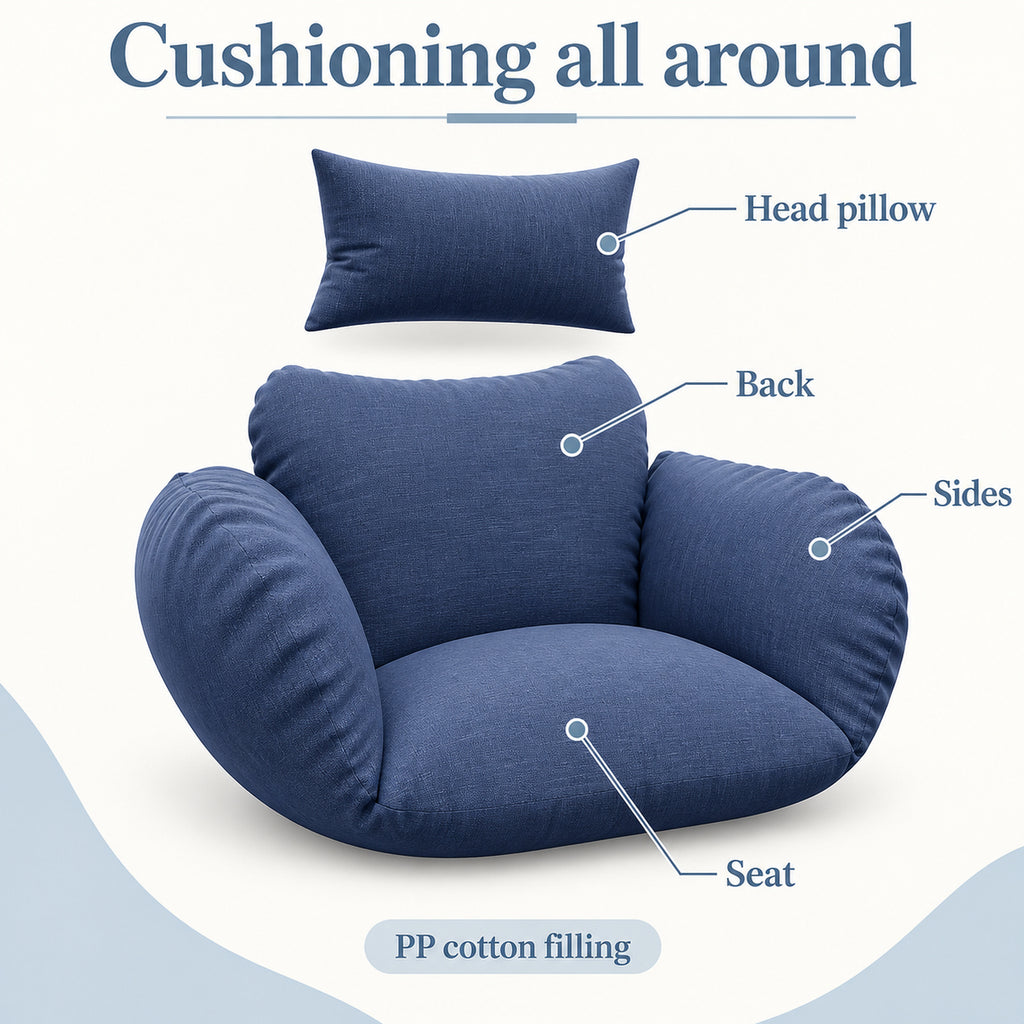 Blue-Cushion Folding Egg Chair with Stand