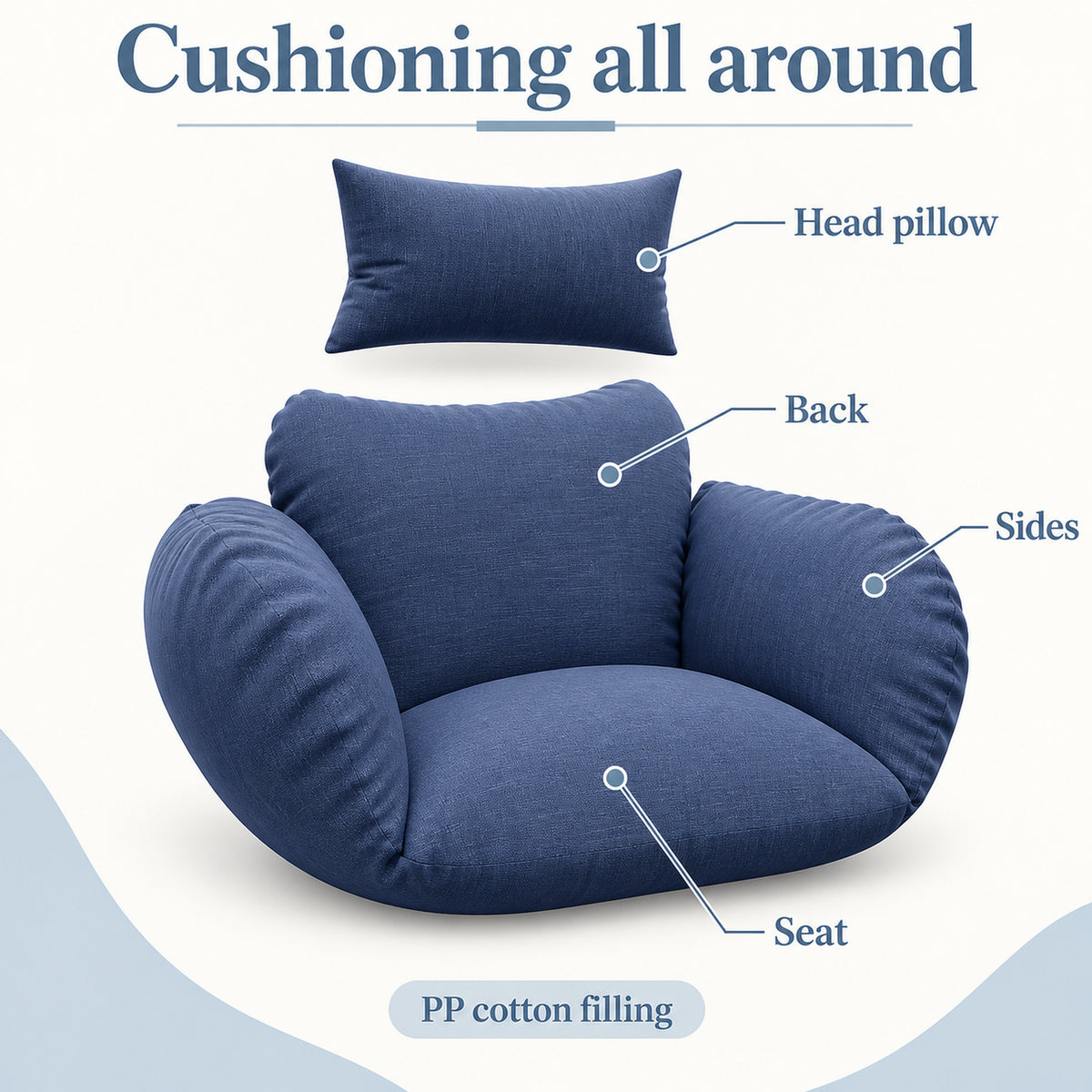 Blue-Cushion Folding Egg Chair with Stand